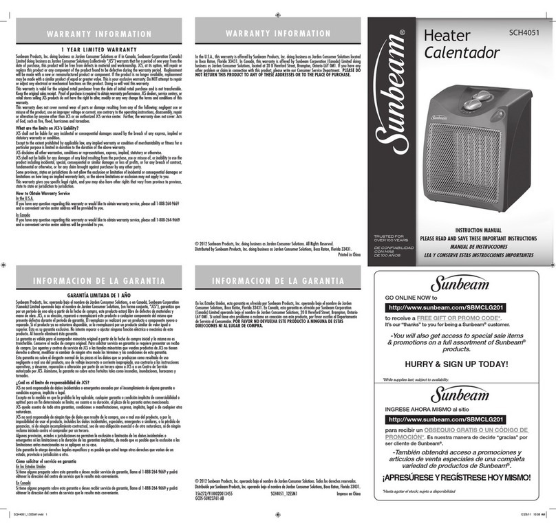 Sunbeam Calentador SCH4051 User manual Sunbeam Calentador SCH4051 User manual