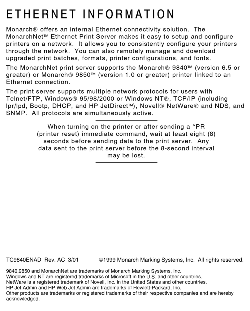 Monarch MonarchNet Ethernet Print Server user manual