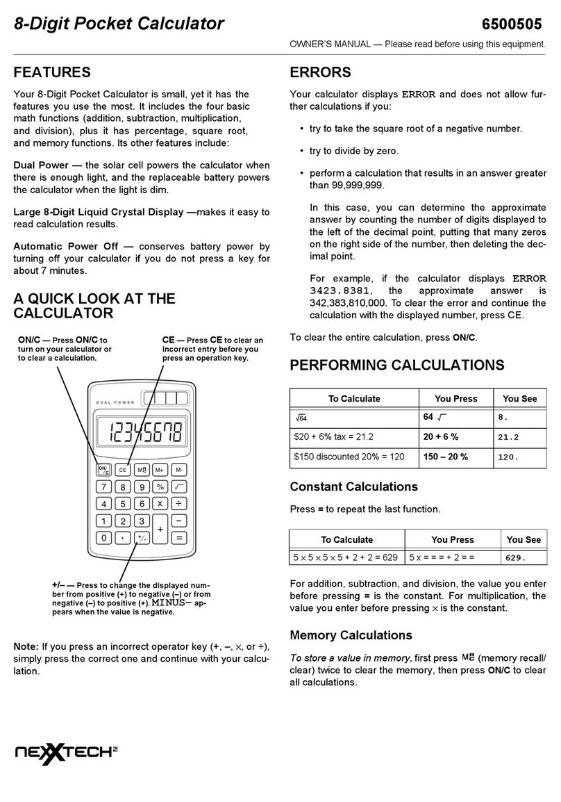 NexxTech 8-Digit Pocket Calculator owner's manual