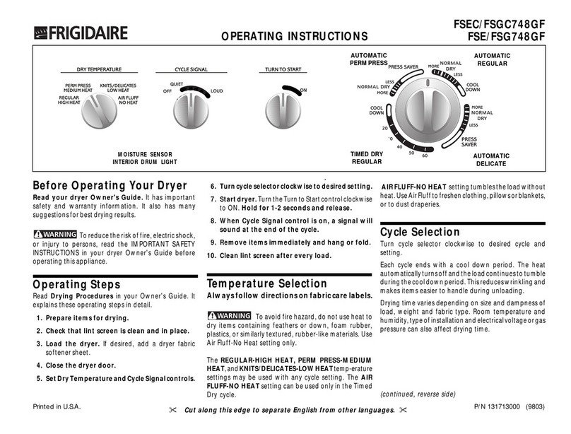 Frigidaire FSG748GF operating instructions
