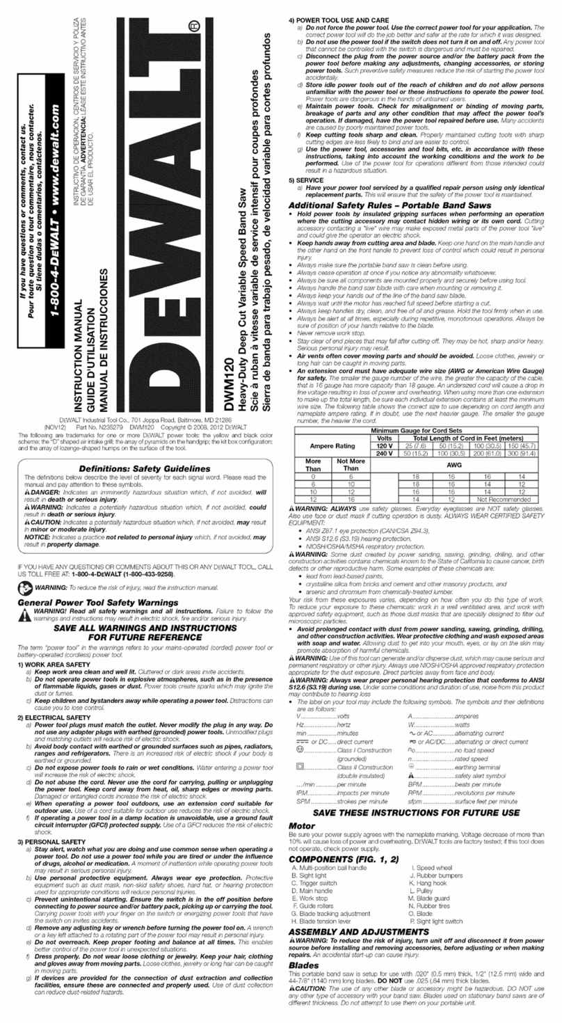 DeWalt DWM120 instruction manual