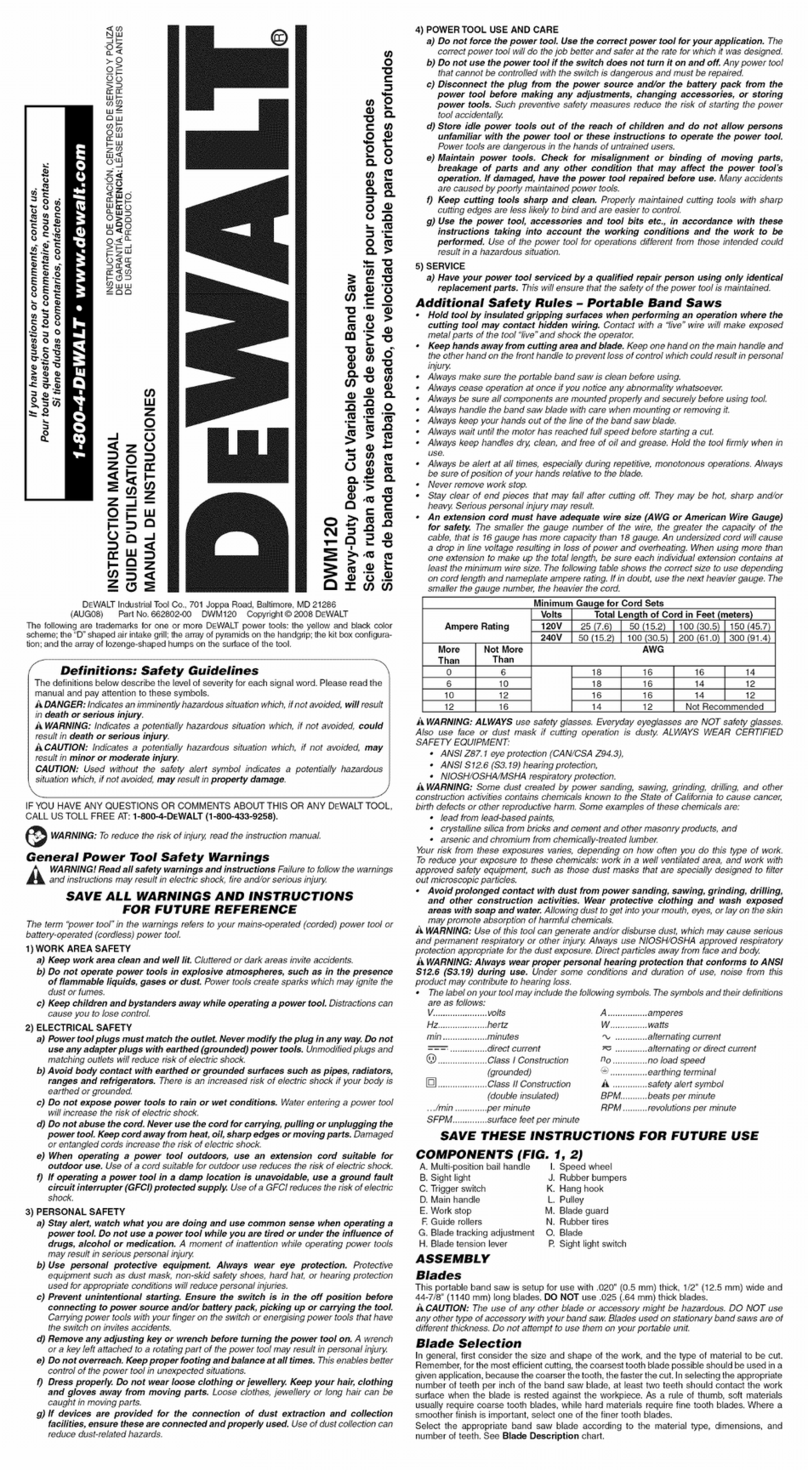 DeWalt DWM120 User manual