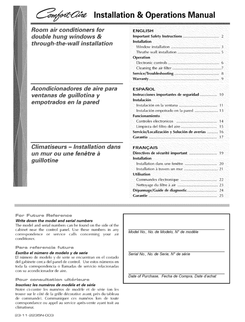 Comfortaire Room Air Conditioners User manual