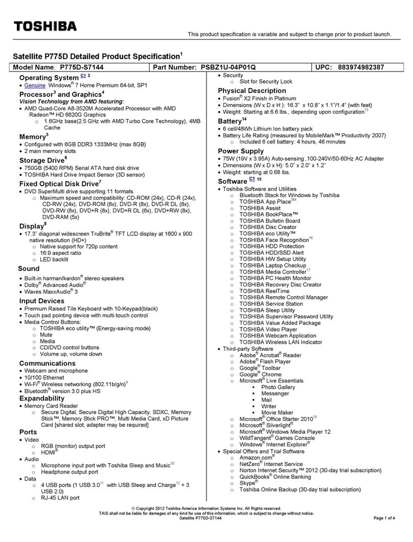 Toshiba Satellite P775D-S7144 User manual