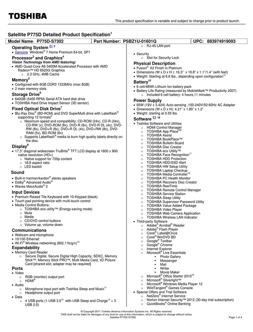 Toshiba Satellite P775D-S7302 User manual