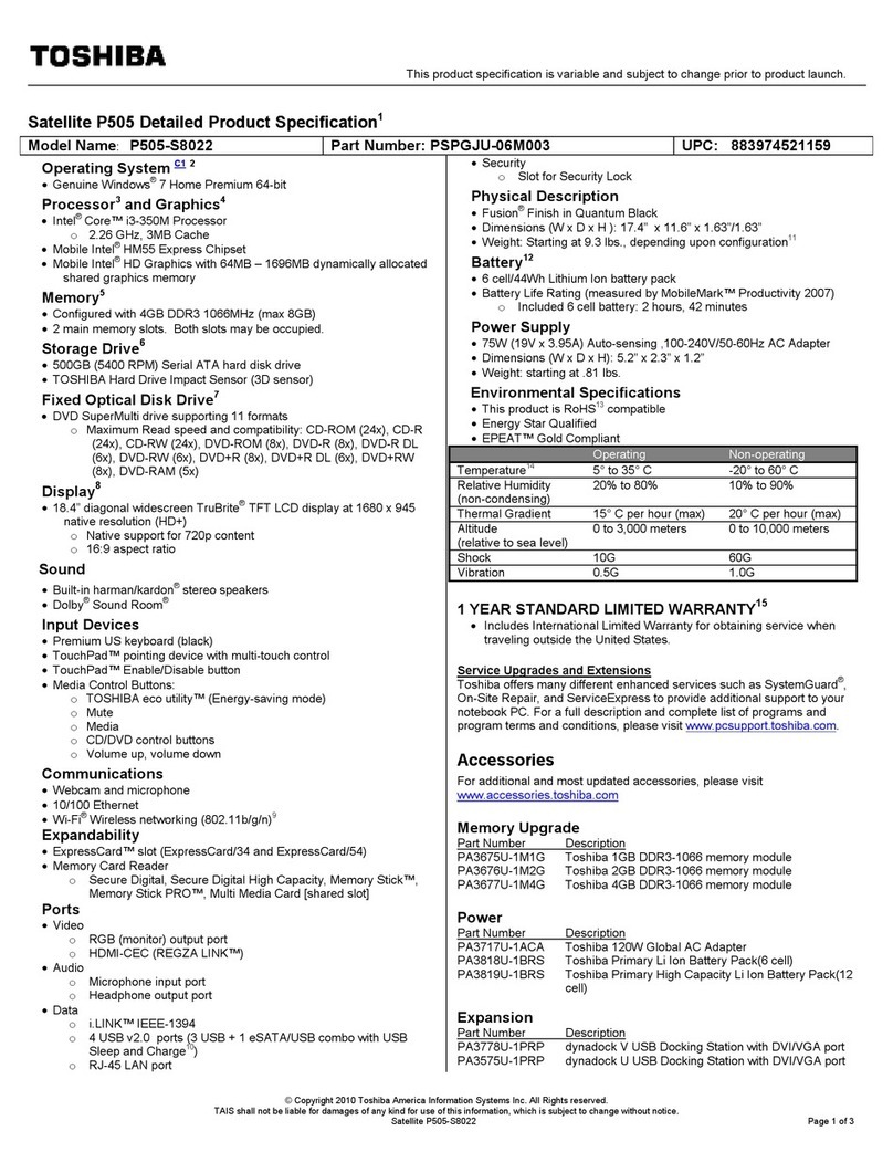 Toshiba Satellite P505-S8022 User manual