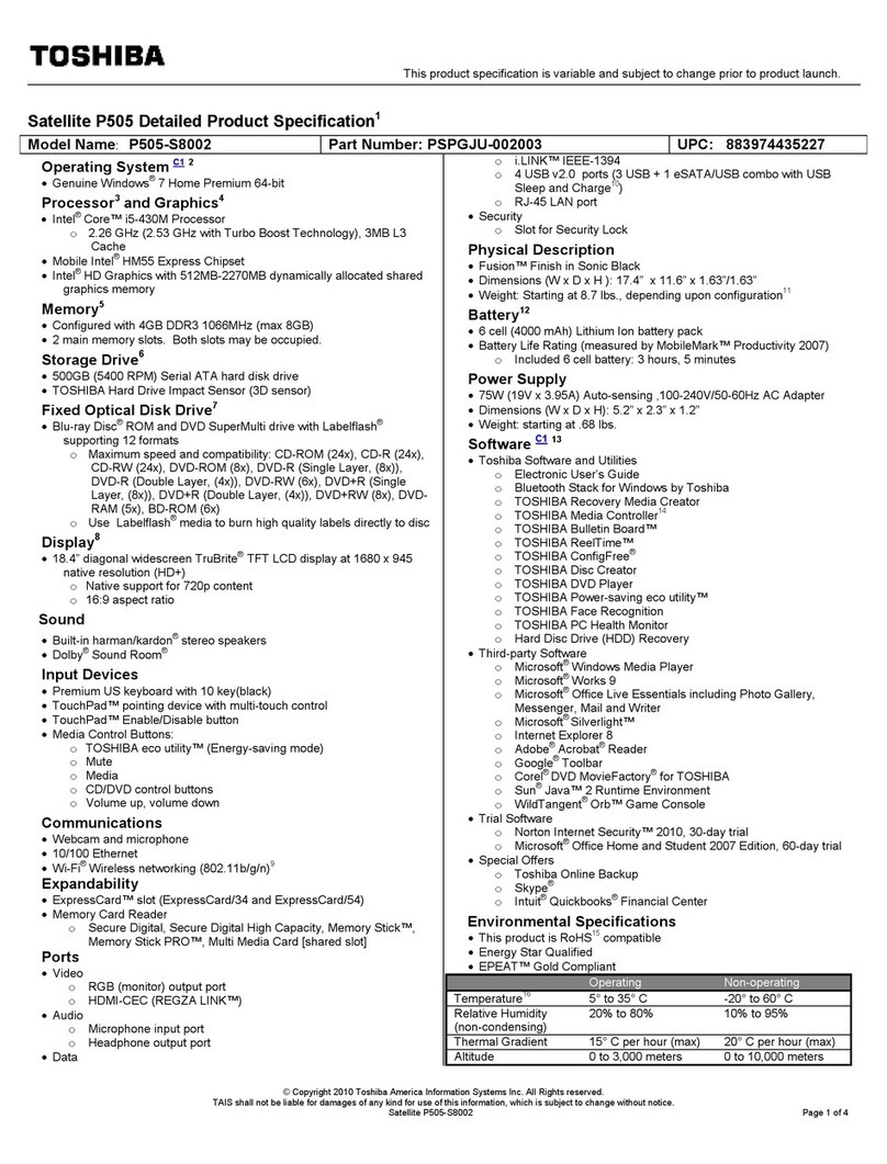 Toshiba Satellite P505-S8002 manual