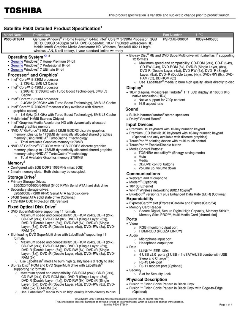 Toshiba Satellite P500-ST6844 User manual
