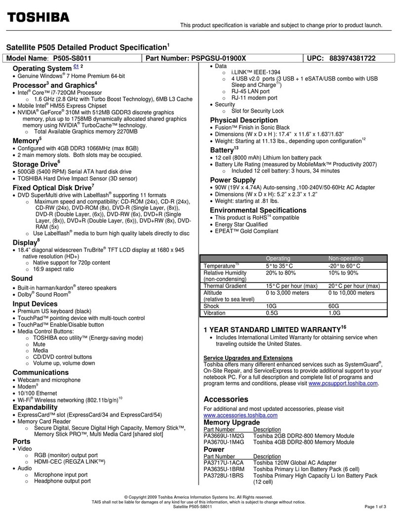 Toshiba Satellite P505-S8011 User manual