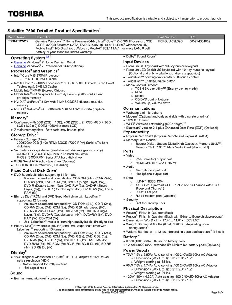 Toshiba Satellite P500-BT2N23 User manual