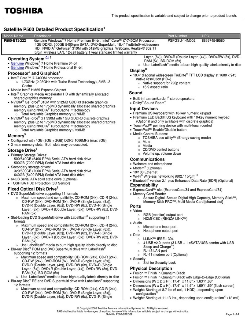 Toshiba Satellite P500-BT2G22 User manual