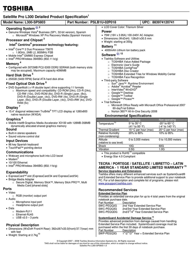 Toshiba Satellite Pro L300-SP5803 Specification sheet