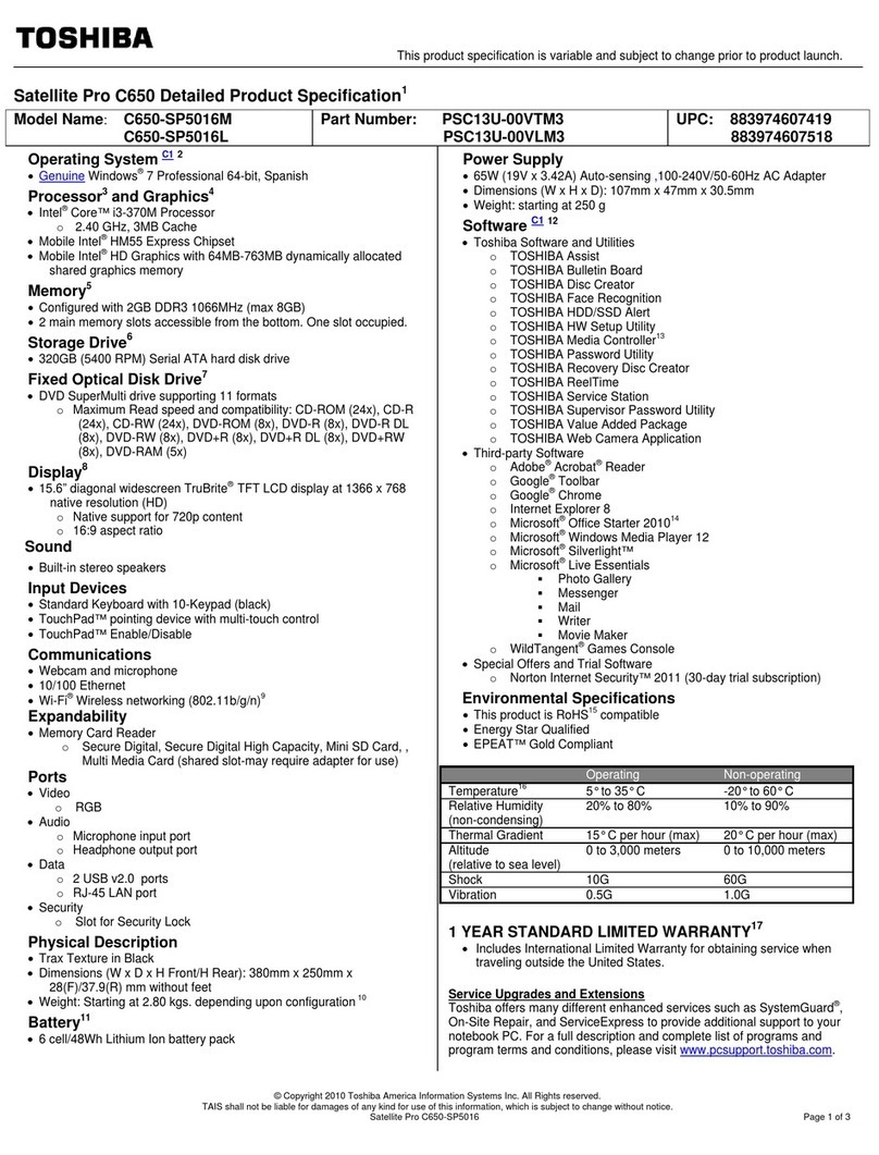Toshiba Satellite Pro C650-SP5016M User manual