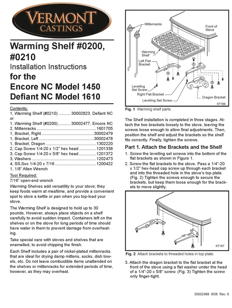 Vermont Castings Warming Shelf #0200 installation instructions