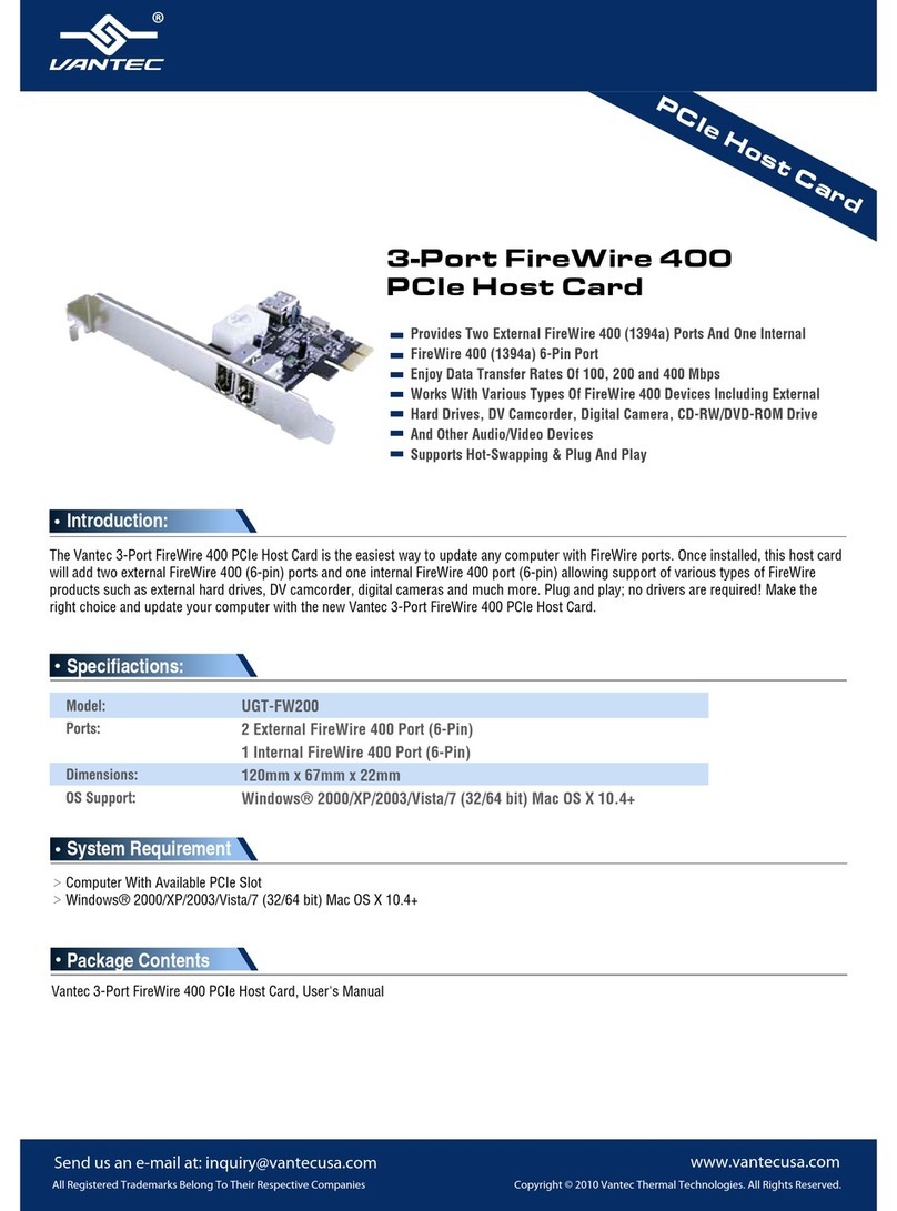 Vantec 3-Port FireWire 400 PCIe Host Card User manual Vantec 3-Port FireWire 400 PCIe Host Card User manual