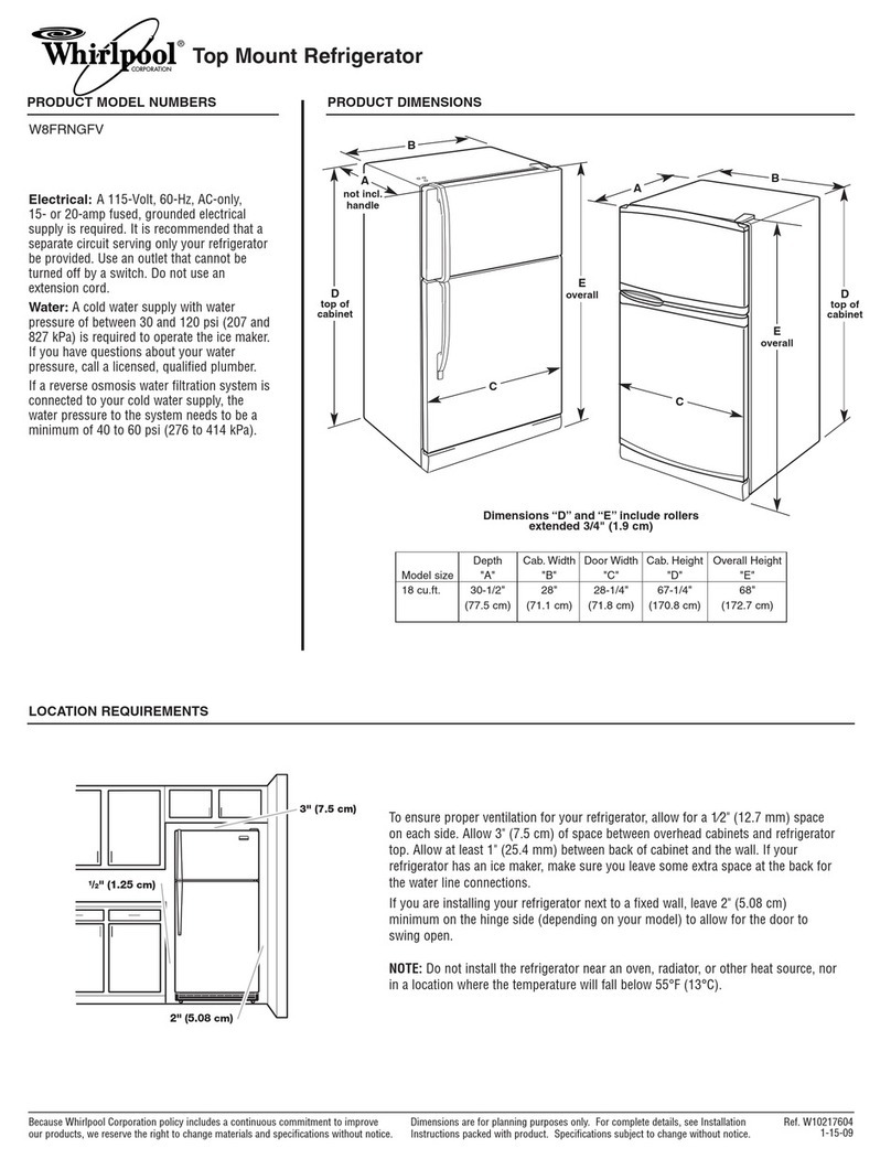 Whirlpool W8FRNGFVD - Top Freezer Refrigerator Dimensions