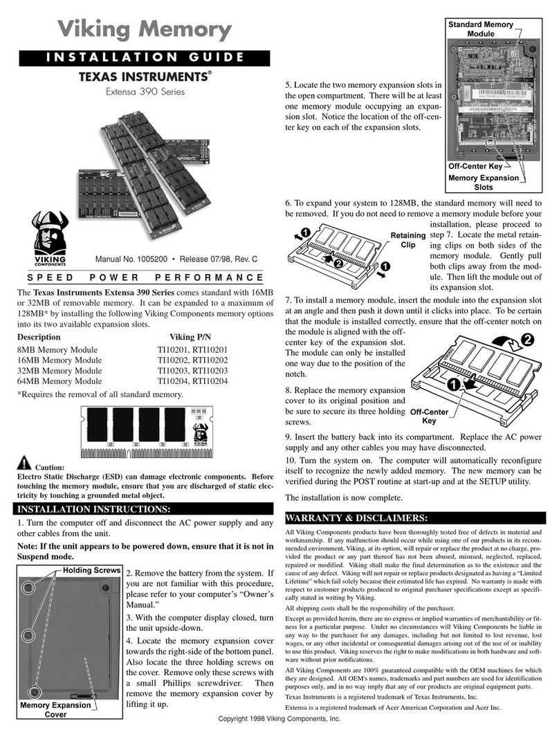 Viking Components TEXAS INSTRUMENTS Extensa 390 Series installation guide Viking Components TEXAS INSTRUMENTS Extensa 390 Series installation guide