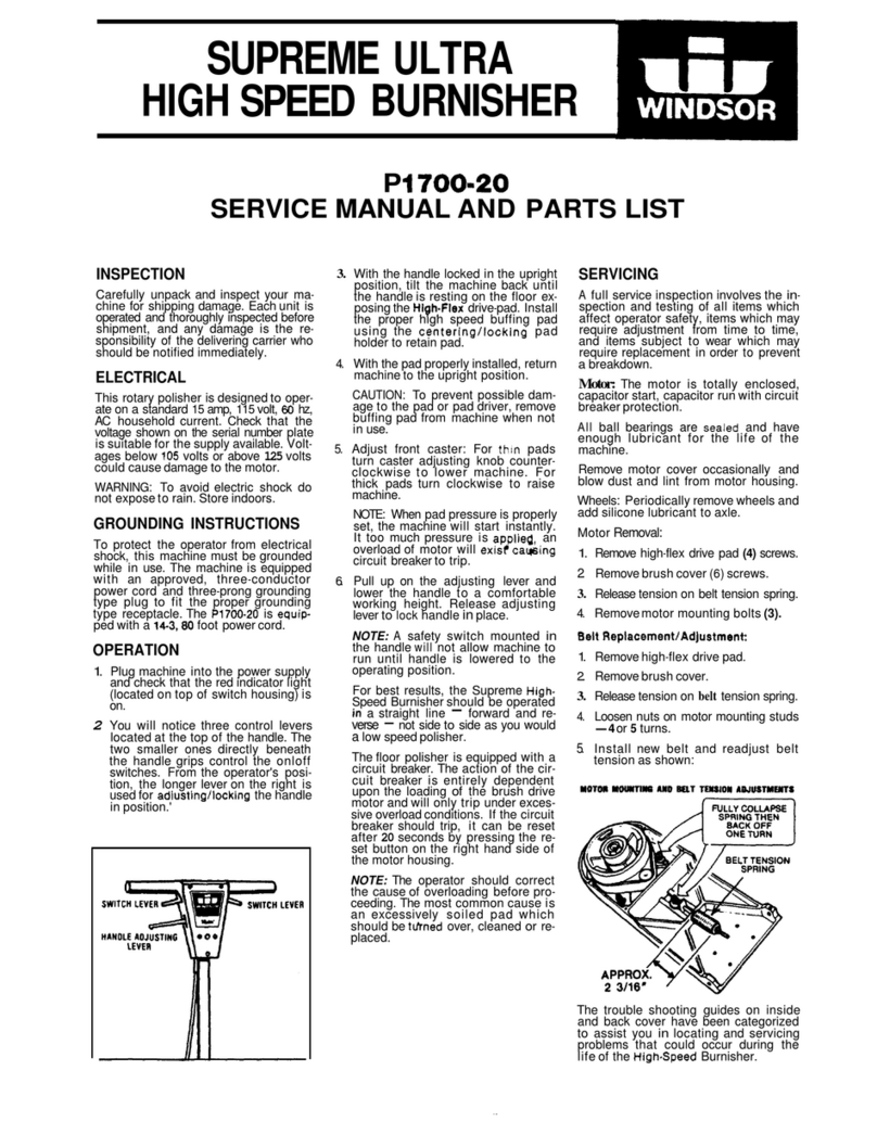 Windsor SUPREME ULTRA HIGH SPEED BURNISHER P1700120 Service manual and parts list