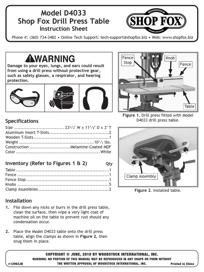 Shop fox SHOP FOX D4033 instruction sheet