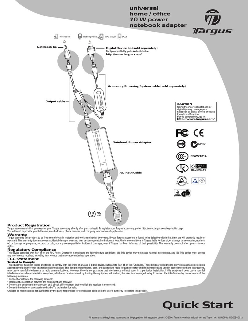Targus universal home/office 70 W power notebook... User manual