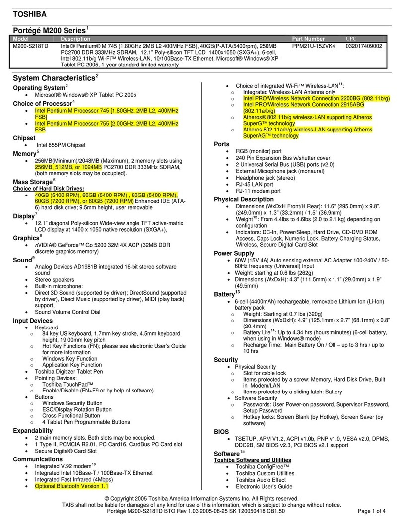 Toshiba Portege M200-S218TD User manual