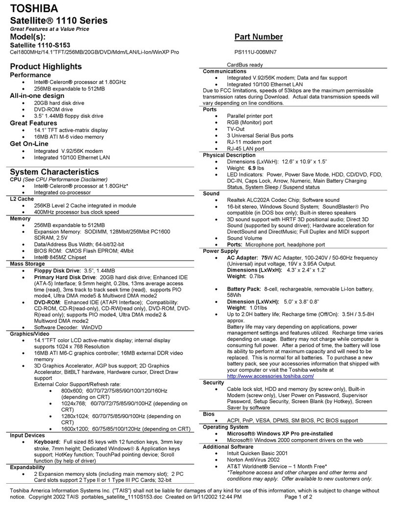 Toshiba Satellite 1110-S153 User manual