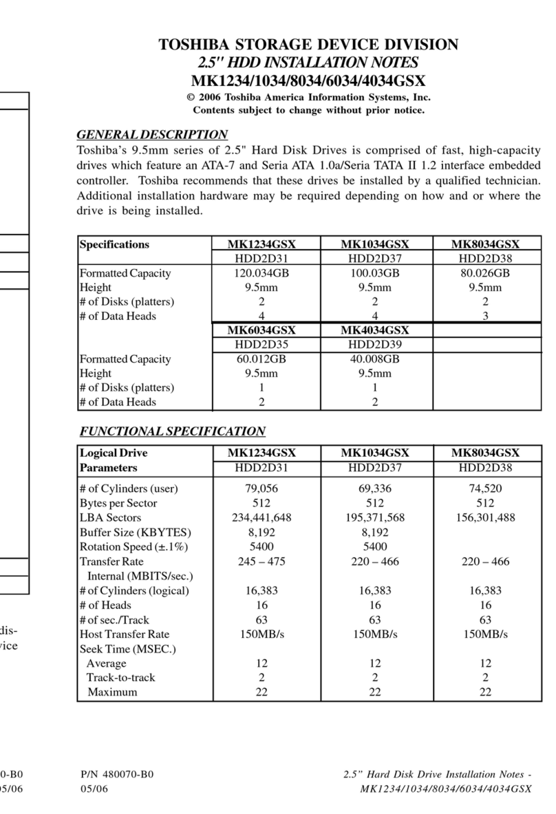 Toshiba MK1234 Installation notes