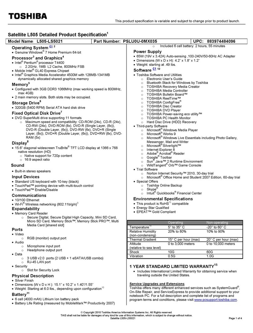Toshiba Satellite L505-LS5021 Installation instructions