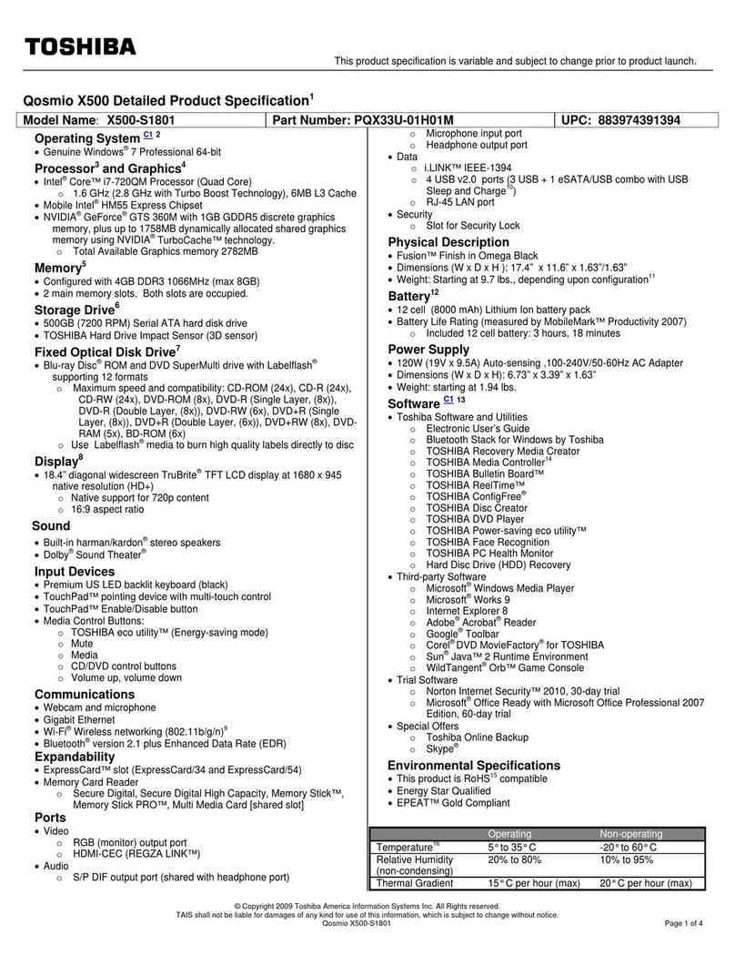 Toshiba Qosmio X500-S1801 Installation instructions