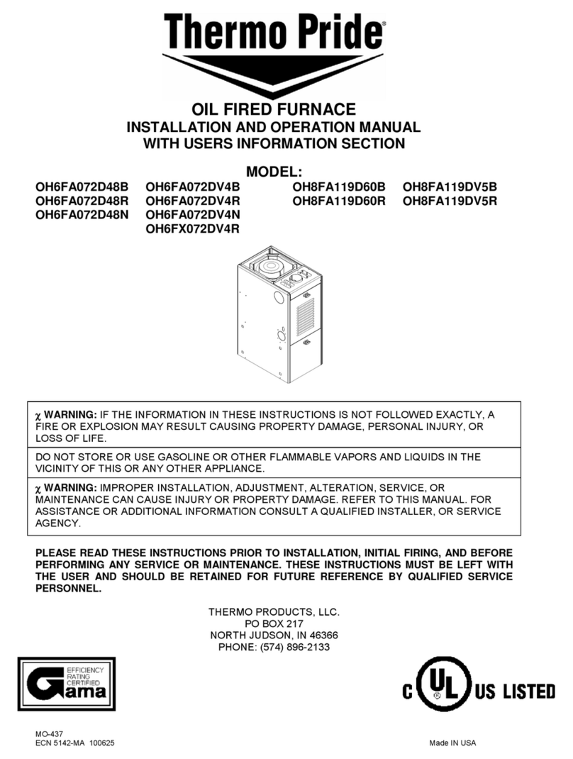 Thermo Products Thermo Pride OH6FA072D48B Installation and operation manual