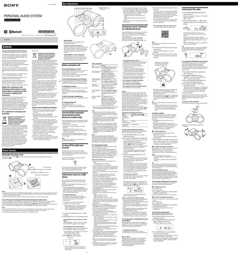 Sony ZS-BTY52 Installation instructions manual