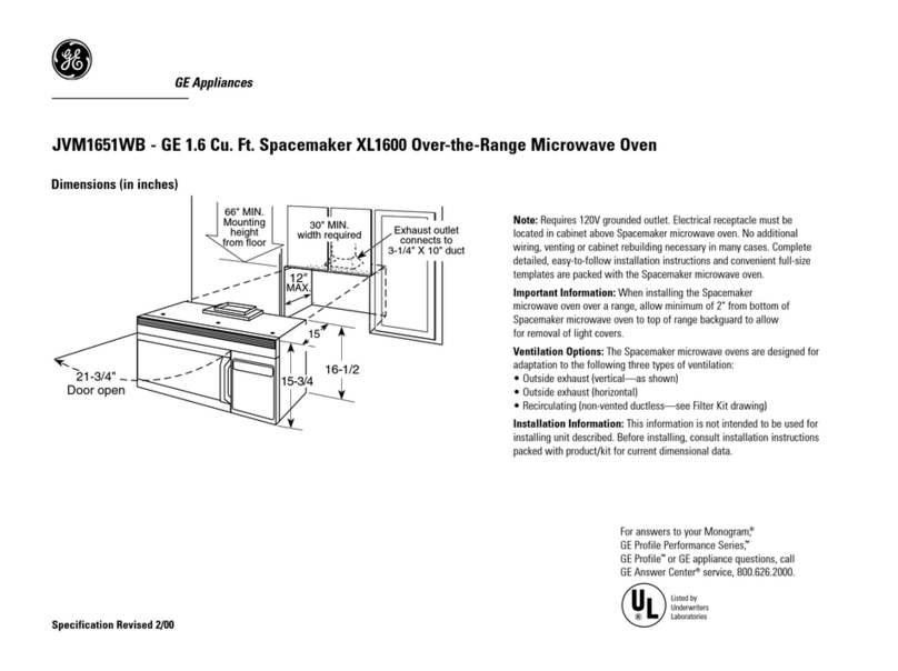 GE Spacemaker XL1600 JVM1651WB User guide