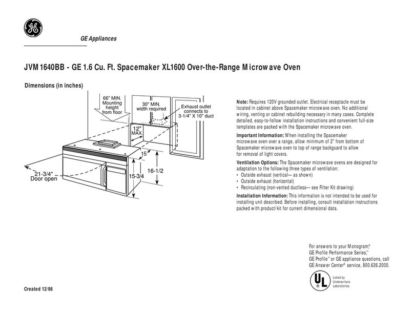 GE Spacemaker XL1600 JVM1640BB User guide GE Spacemaker XL1600 JVM1640BB User guide