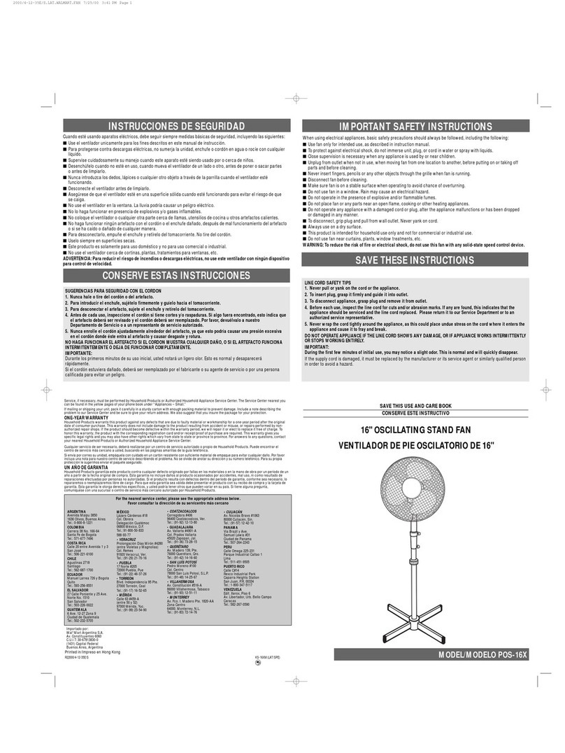 Windmere POS-16X Installation instructions