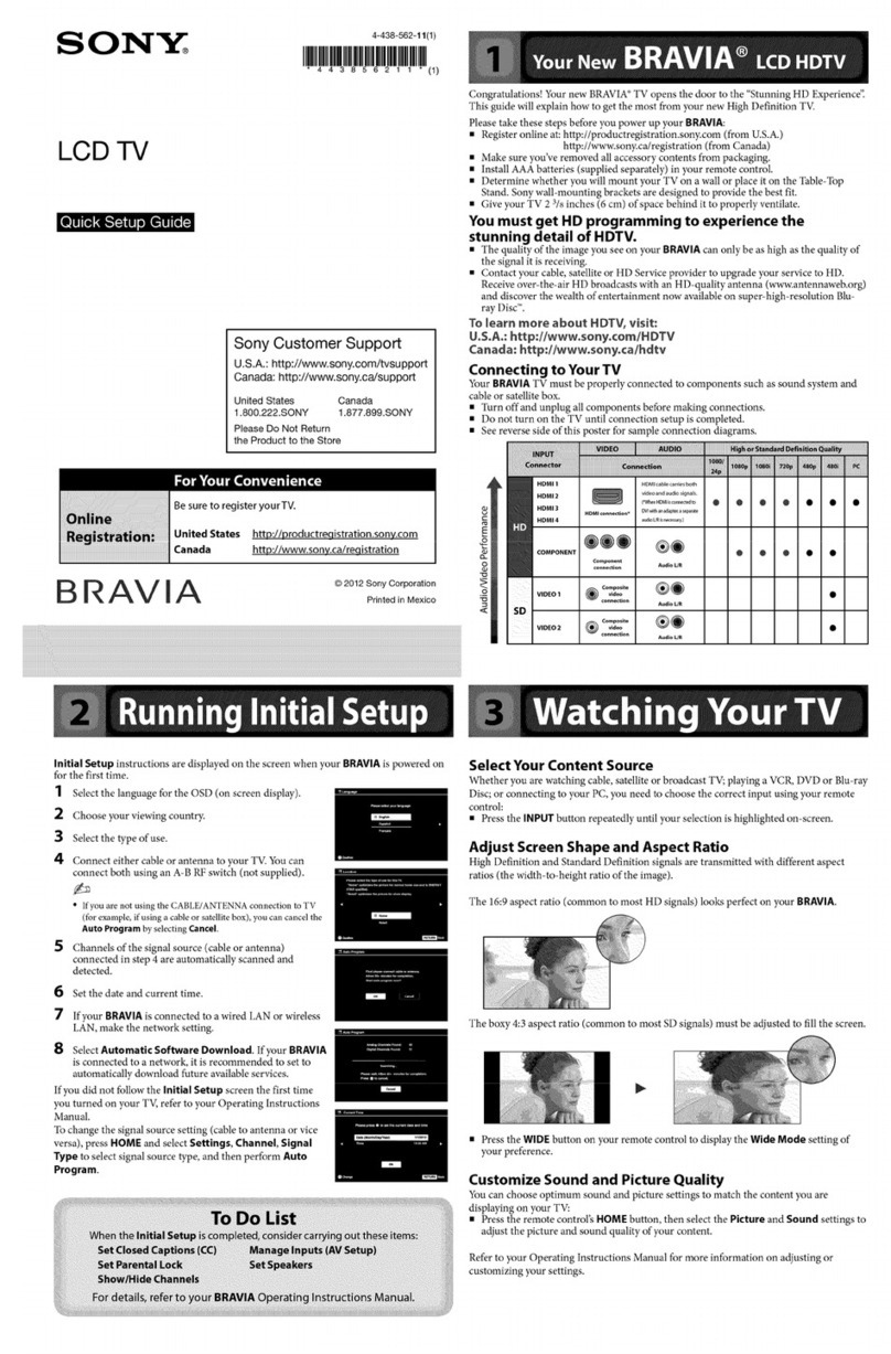 Sony BRAVIA KDL-46X645 Quick setup guide