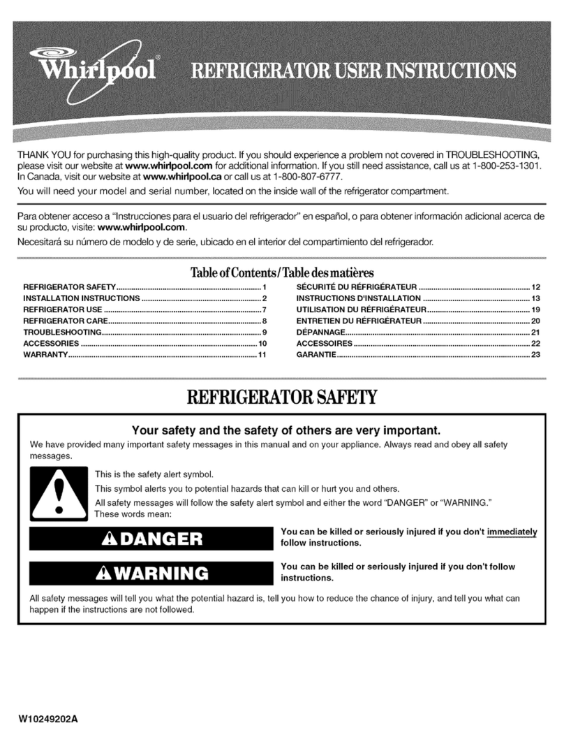 Whirlpool W1TXEMMWT - 21 cu. Ft. Refrigerator User manual
