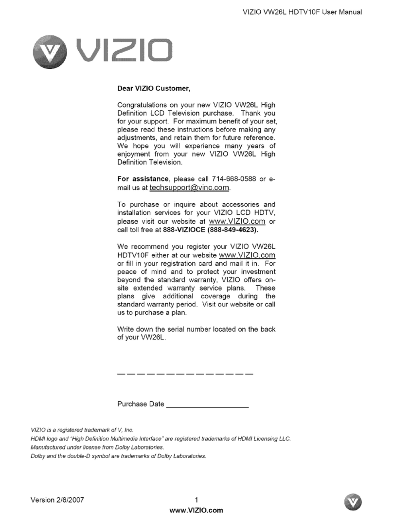 Vizio VW26LHDTV10F User manual