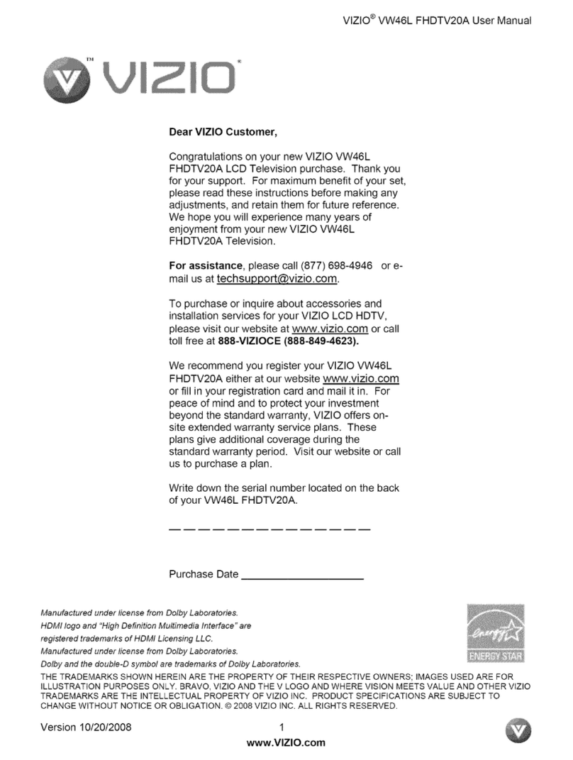 Vizio VW46LFHDTV20A User manual
