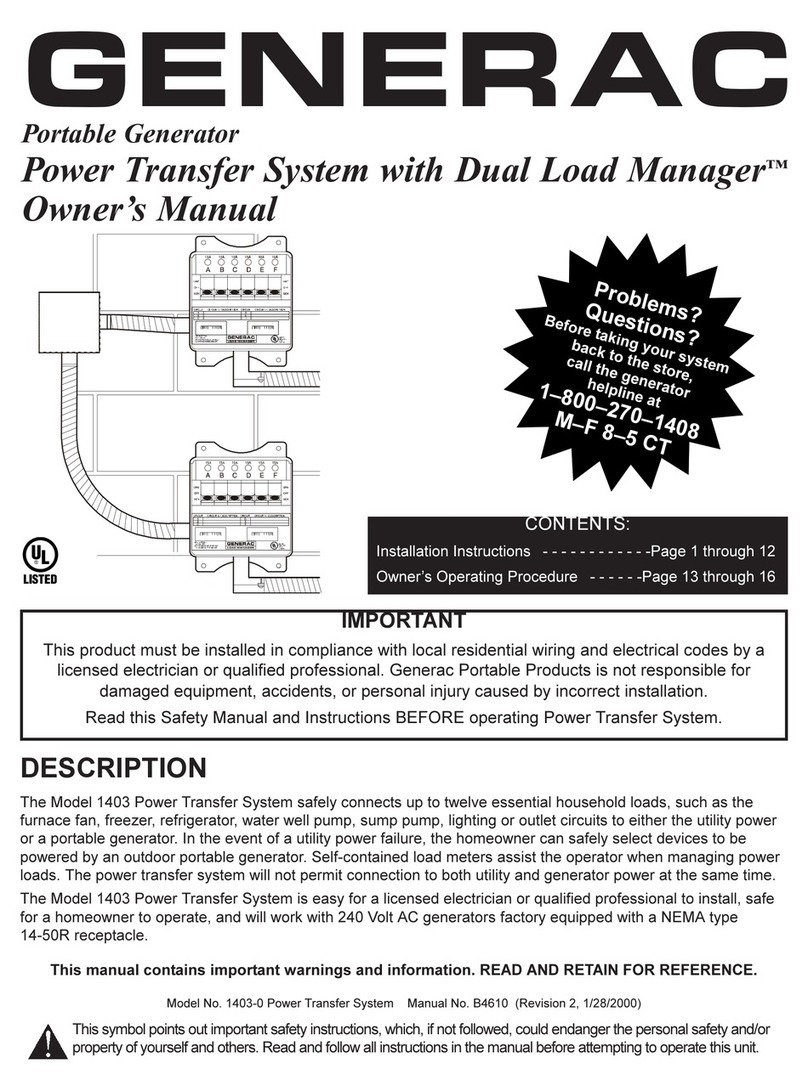 Generac Power Systems Power Transfer System with Dual Load Manager User manual