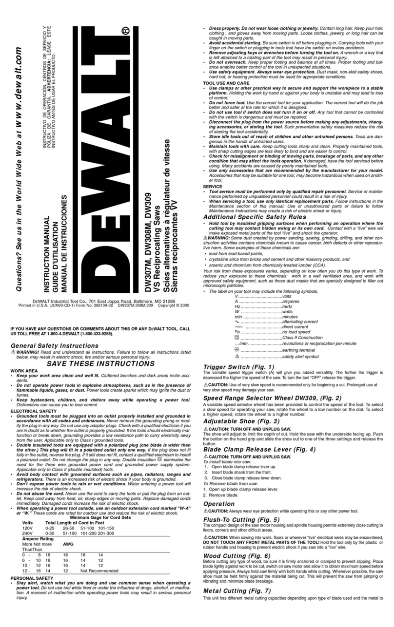 DeWalt DW307M Nstruction User manual DeWalt DW307M Nstruction User manual