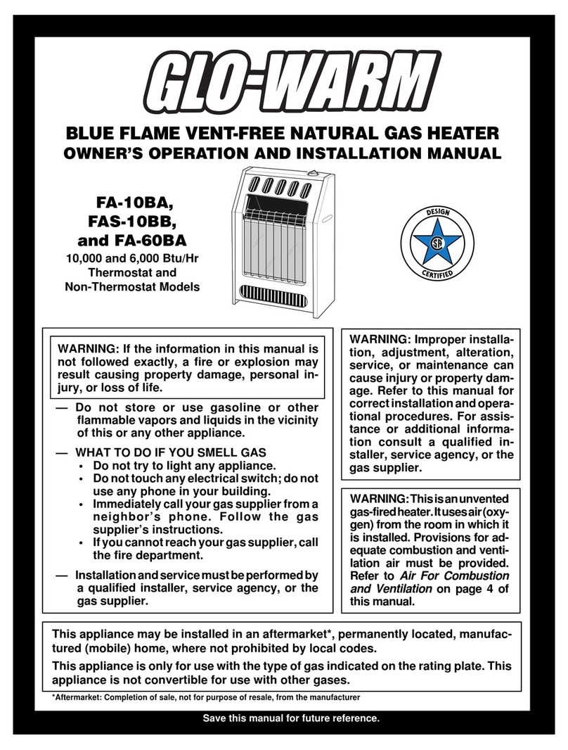 Glo-warm FA-10BA OWNER'S OPERATION AND INSTALLATION MANUAL