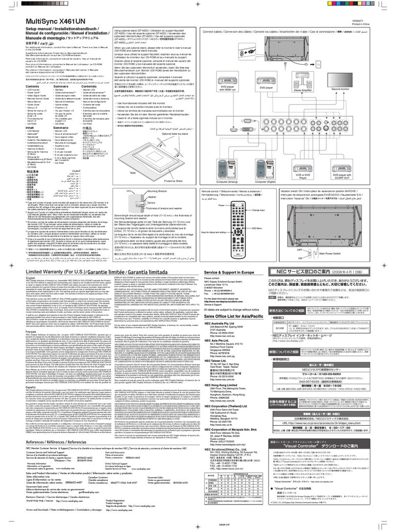 NEC X461UN - MultiSync - 46" LCD Flat Panel... User manual