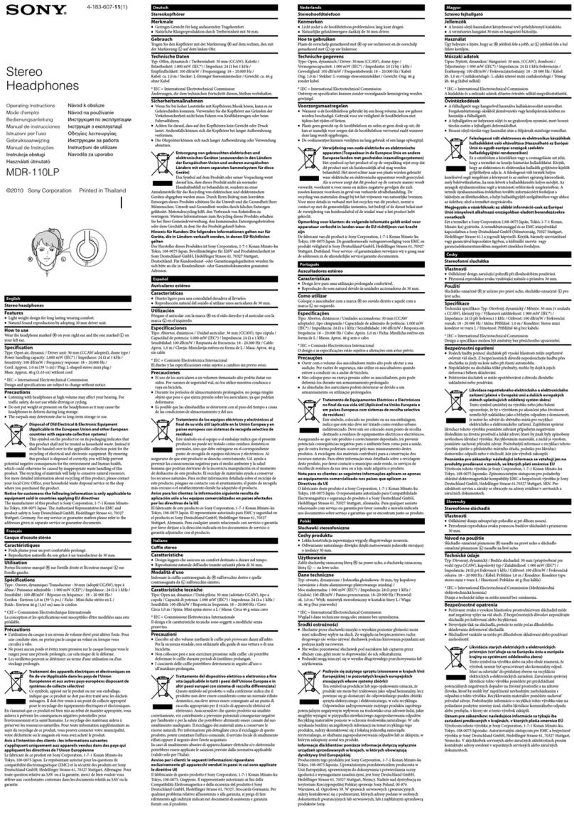 Sony MDR-110LP Installation instructions manual