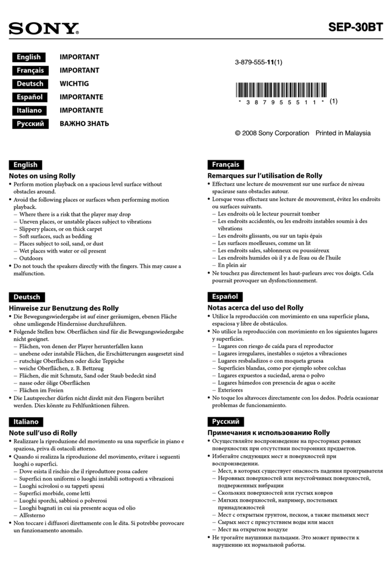 Sony SEP-30BT - Rolly™ Sound Entertainment... Instruction and safety manual