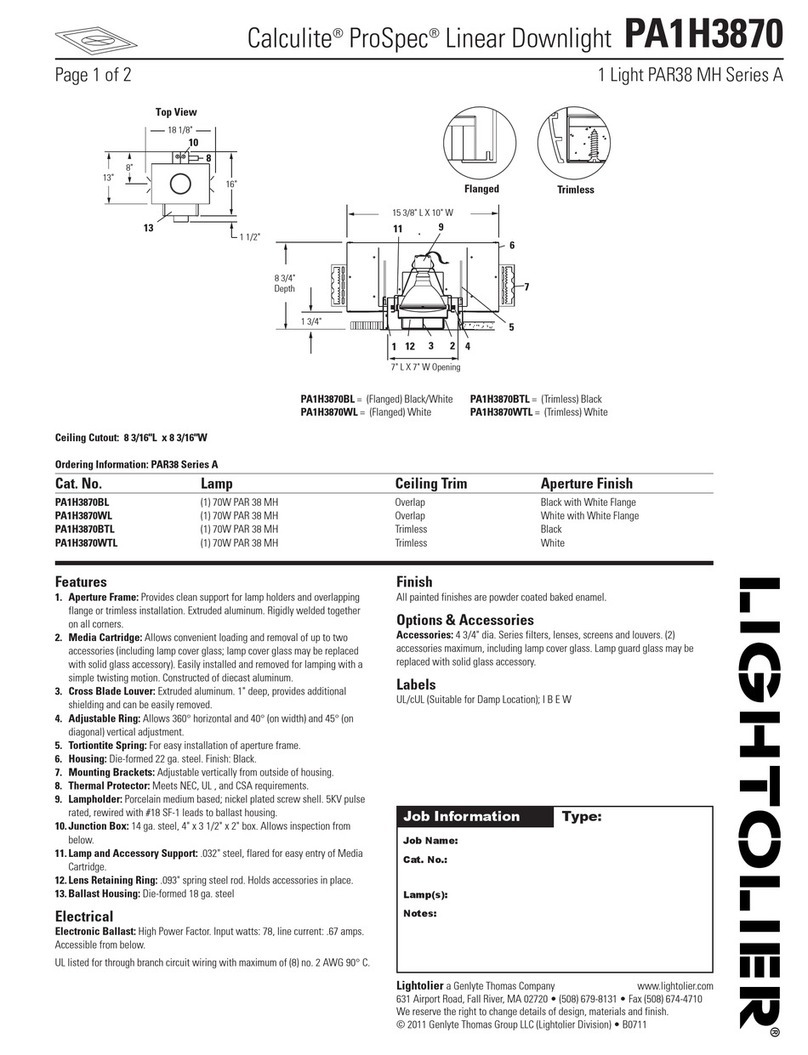 Lightolier Calculite ProSpec PA1H3870 User manual