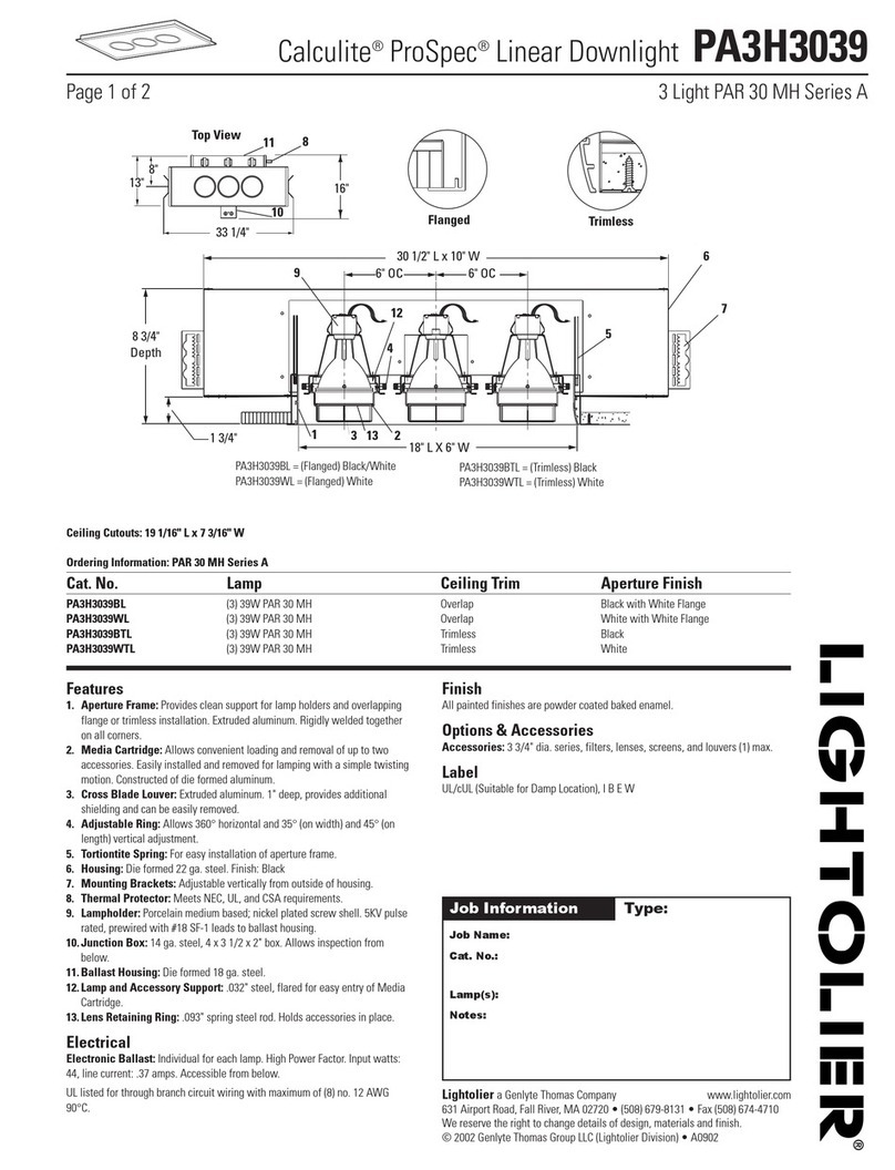 Lightolier Calculite ProSpec PA3H3039 User manual Lightolier Calculite ProSpec PA3H3039 User manual