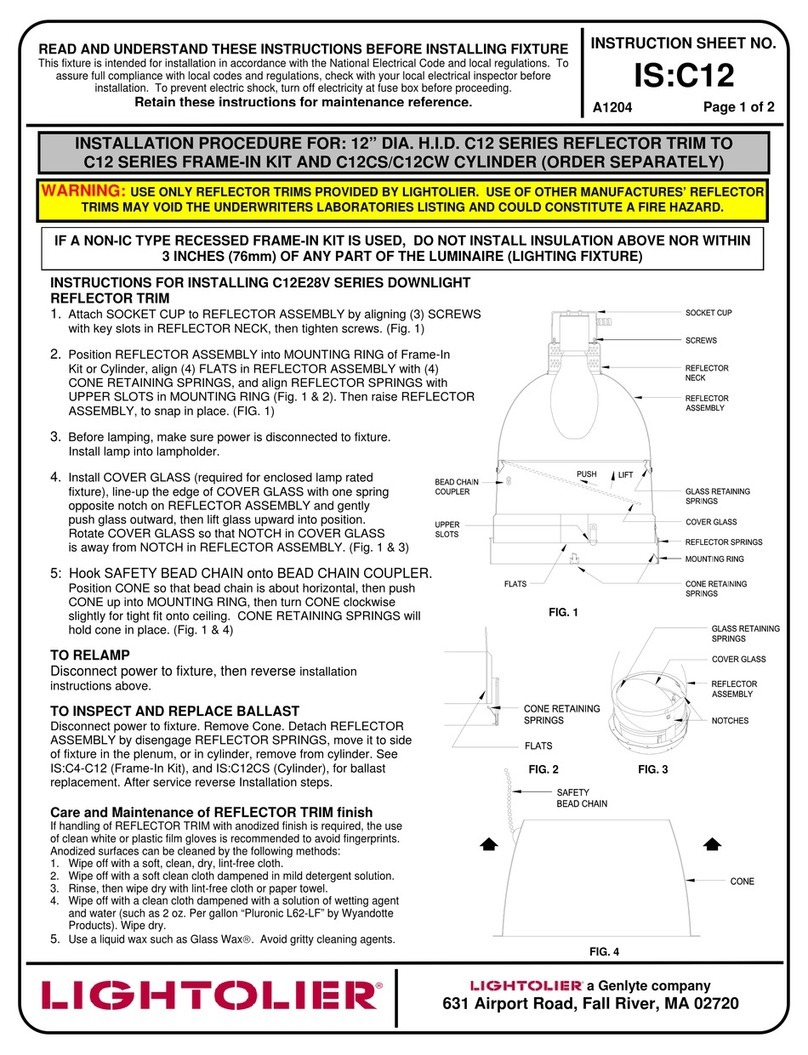 Lightolier 12” DIA. H.I.D. C12 SERIES REFLECTOR TRIM User manual