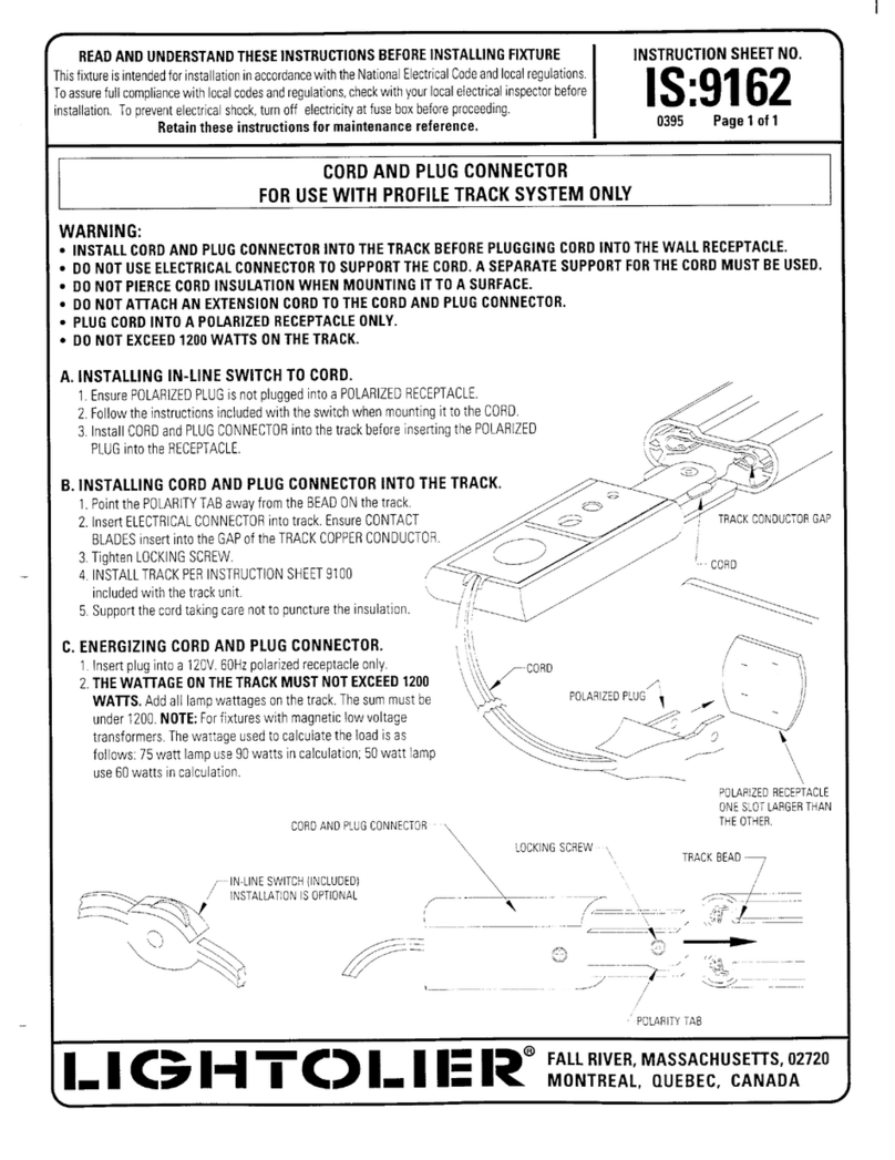 Lightolier CORD AND PLUG CONNECTOR Instructions for use