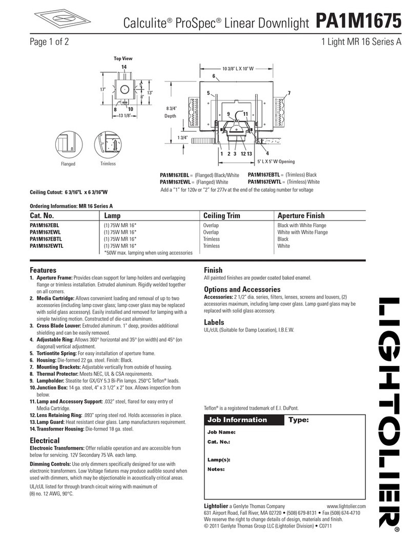 Lightolier Calculite ProSpec PA1M1675 User manual