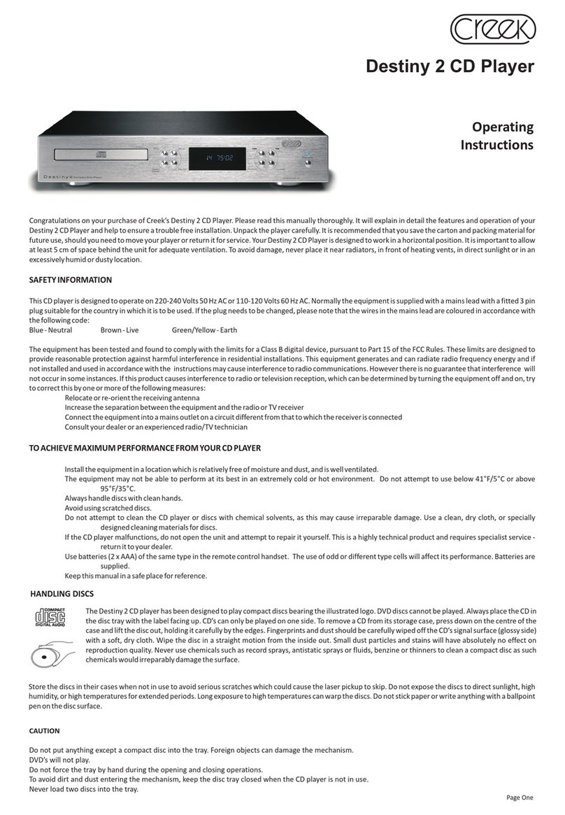 Creek Audio Destiny 2 operating instructions